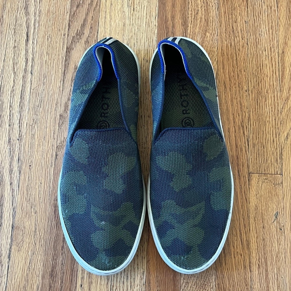 Rothy's Blue and Green Camo Sneaker Slip-On Shoes